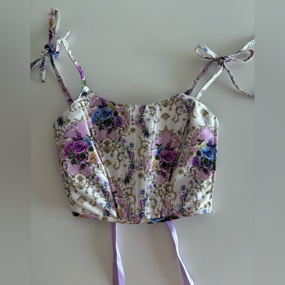 Sugar Thrillz Floral Corset Top - Purple and White